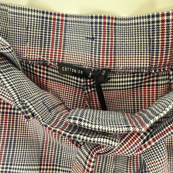 COTTON ON Shannon Pant US 4 Monika Check Print Red Black Plaid Paperbag NWT B36 - Picture 4 of 5
